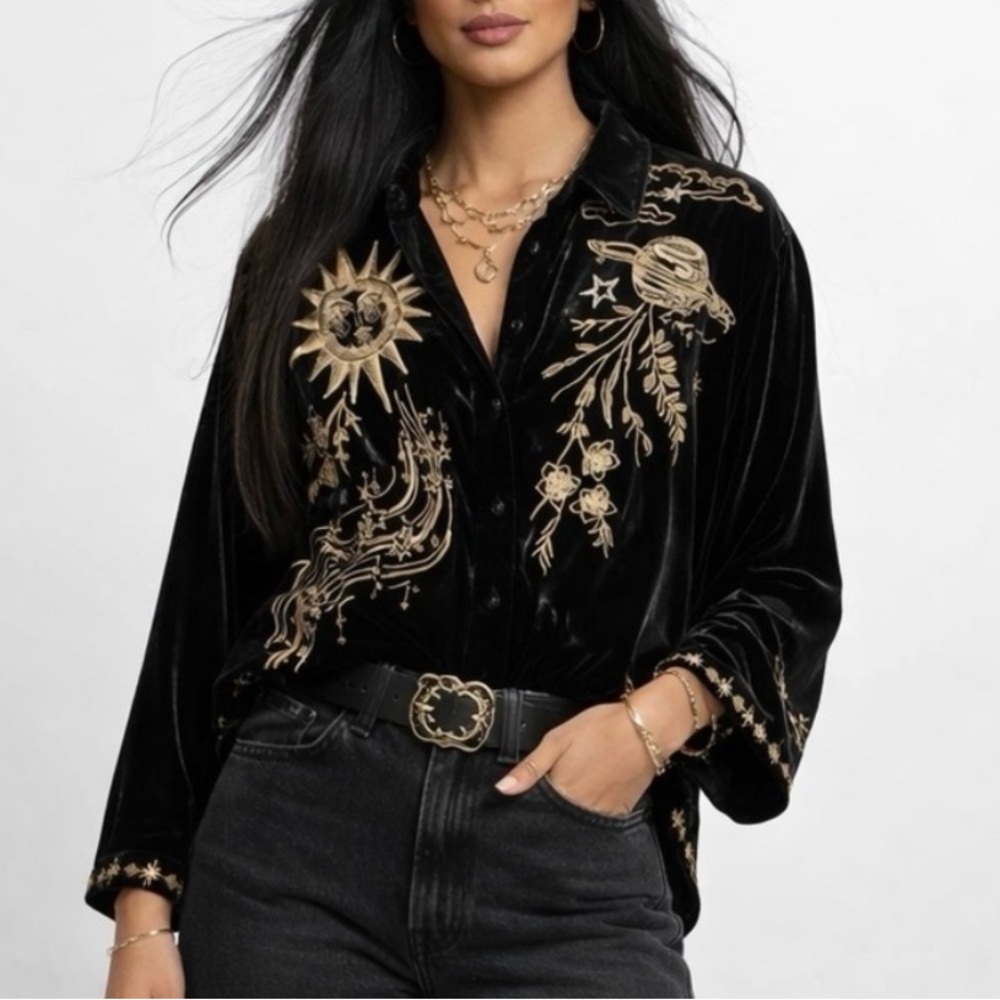 Johnny Was heavily embroidered celestial Miaora Velvet Kimono Shirt/Jacket NWT - Picture 5 of 16